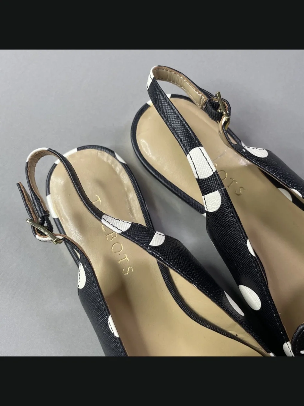 NEW Talbots Shoes Womens 6.5 black white poppy dot leather slingback loafer